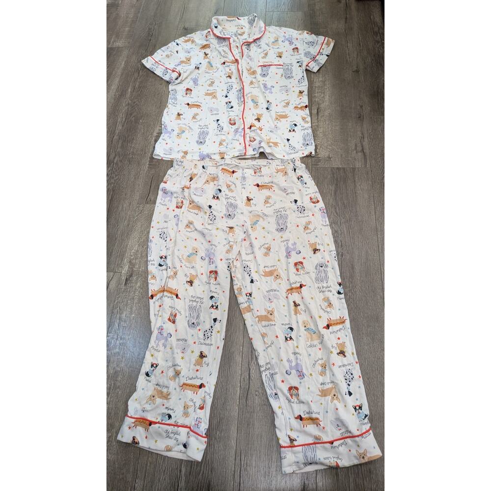 Cuddl Duds Women's Pajama Set Medium M Dog Print Short Sleeve Top Cropped Pants